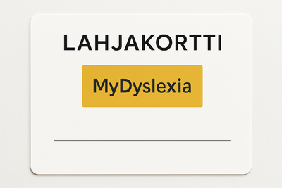 Lisää lahjakorttiin MyDyslexian logo.